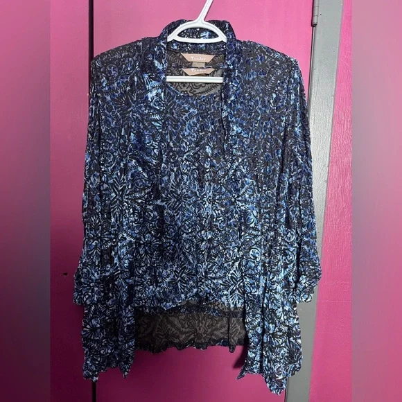 Tanjay Blue and Black Patterned Shirt and Shawl - Picture 1 of 8